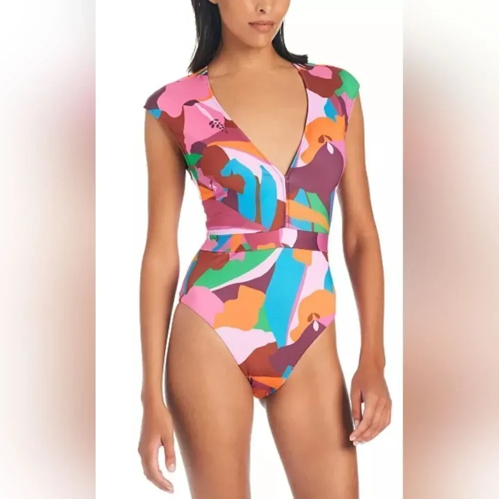 Sanctuary Tropic Mood Printed Cap Sleeve One Piece Swimsuit NWOT Size XS